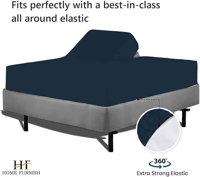 Top Split Queen Fitted Sheet Only for Adjustable beds, Split Down 28 inches from The Top, 600 Thread Count 100% Cotton Half Split Flex Head Fitted Sheet for Sleep Number Beds, Navy Blue