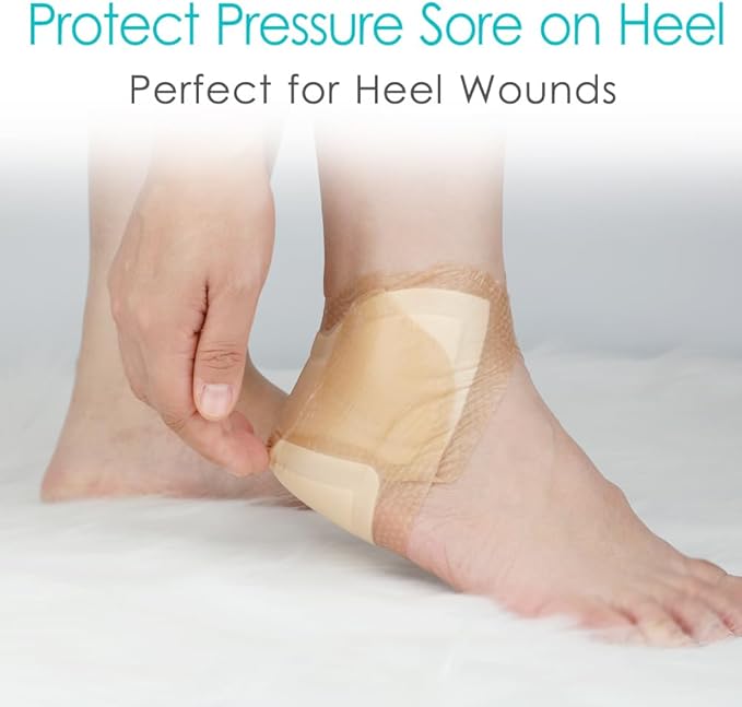 Heel Bordered Silicone Foam Dressing Waterproof Adhesive Sacral Bandages with Absorbent Padding for Elbow Wrist Foot Pressure Bed Sore Hip Knee Replacement Surgery 8.26"x8.26" 2 Pack