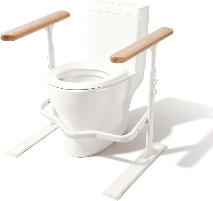 Toilet Safety Rails for Seniors - Toilet Safety Frame with Nighttime Reflective Armrests & Base, 3-Speed Height Adjustment, Toilet Safety Frames & Rails Fits Most Toilets, 3-Hole Depth Adjustment