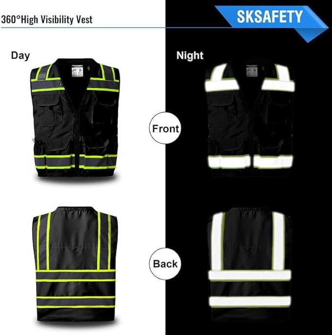 SKSAFETY 12 Pockets Professional level Safety Vest, Class 2 High Visibility Vest, ANSI/ISEA