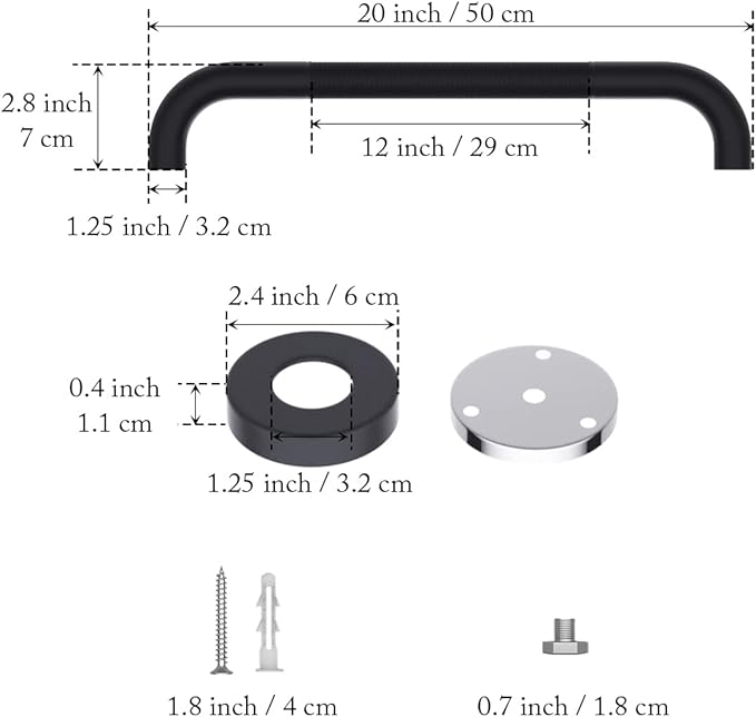 20 Inch Anti Slip Shower Grab Bar Oil Rubbed Black 1.25" Diameter,Munzong 2 Pack Bathroom Grab Bar, Knurled Bathroom Balance Bar,Safety Hand Rail Support Handicap Elderly Senior Assist Bath Handle