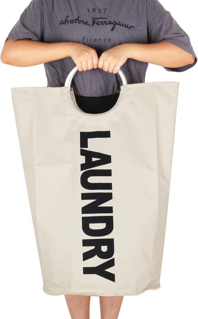Extra Large Laundry Hamper Bag Collapsible, Tall Laundry Basket with Handles, Portable Dirty Fabric Clothes Hampers for College Dorm, Bedroom, Freestanding, Easy Carry, 130L XXXL White