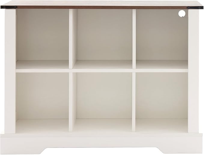 6 Cube Bookcase, Wooden Cube Storage Organizer Shelf, White Horizontal Book Shelf with LED Lights, Freestanding Display Cabinet for Living Room, Hallway TV Stand for Entryway