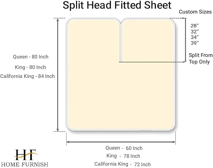 Top Split Queen Fitted Sheet Only for Adjustable beds, Split Down 32 inches from The Top, 600 Thread Count 100% Cotton Half Split Flex Head Fitted Sheet for Sleep Number Beds, Ivory