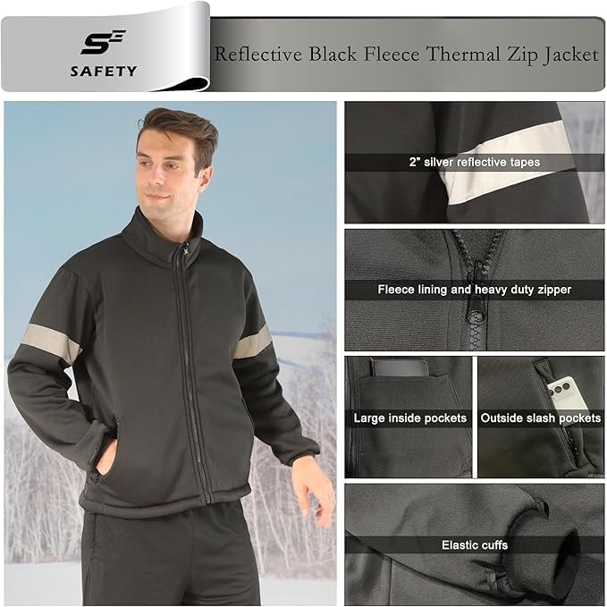 sesafety High Visibility Reflective Jackets for Men Waterproof, 3 In 1 Hi-Vis Reflective Winter Bomber Safety Rain Coat with Zipper Sweater, Construction