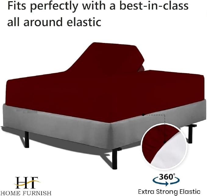 Top Split Queen Fitted Sheet Only for Adjustable beds, Split Down 32 inches from The Top, 600 Thread Count 100% Cotton Half Split Flex Head Fitted Sheet for Sleep Number Beds, Burgundy