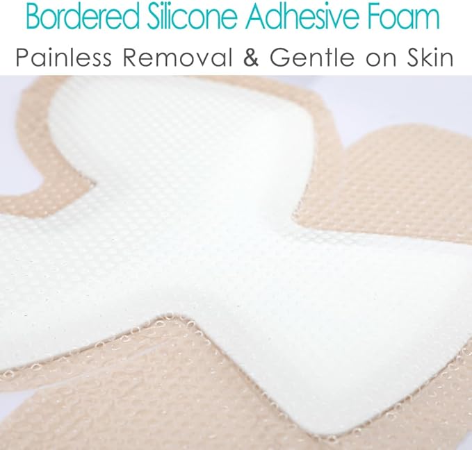 Heel Bordered Silicone Foam Dressing Waterproof Adhesive Sacral Bandages with Absorbent Padding for Elbow Wrist Foot Pressure Bed Sore Hip Knee Replacement Surgery 8.26"x8.26" 3 Pack