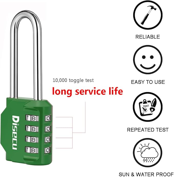 2 Pack disecu 2.6 Inch Long Shackle Combination Lock, 4 Digit Outdoor Waterproof Padlock for School Gym Locker, Sports Locker, Storage Unit, Gate, Fence, Toolbox, Cabinet (Green)
