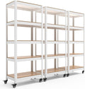 HOMEDANT House 5-Tier Metal Rolling Cart Shelf Rack Casters Heavy Duty Laminated Wheel Shelving Unit Adjustable Utility Storage Shelves Organizer Shelf Kitchen Garage (3, (S) 24.4" W, White)