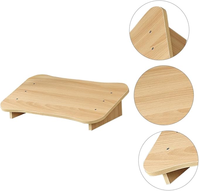 VILLCASE Natural Wood Step Ladder Footrest Under Desk Ergonomic Tilted Foot Stool for Office and Home with Smooth Surface and Comfortable Support