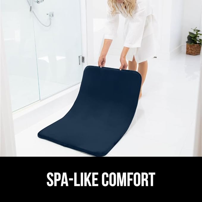 GORILLA GRIP Memory Foam Bath Rugs, Soft Absorbent Velvet Bathroom Mats, Durable Dots on Underside, Machine Washable Bathmat, Carpet Rug Room Decor for Shower Floor, 48x24 Mat, Navy Blue