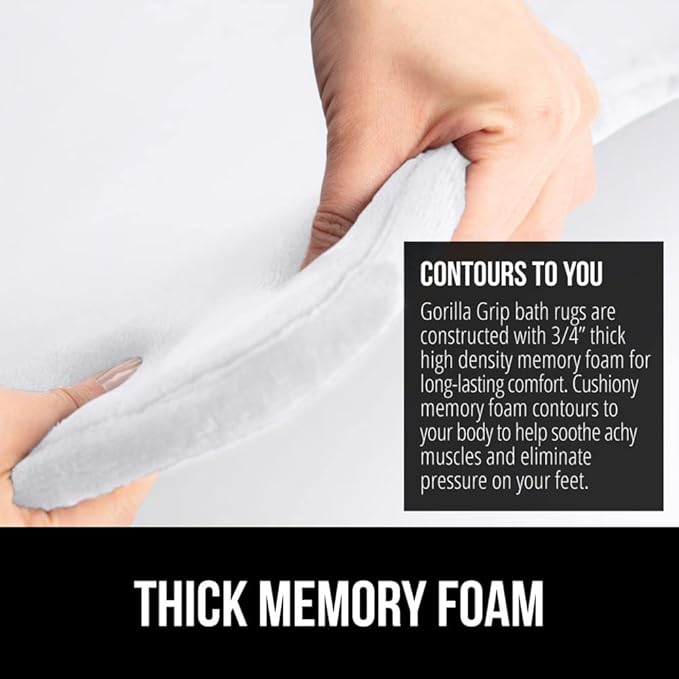 GORILLA GRIP Thick Memory Foam Bath Rugs, Soft Absorbent Velvet Bathroom Mats, Durable Dots on Underside, Machine Washable Bathmat, Carpet Rug Room Decor for Shower Floor, 60x24 Mat, White