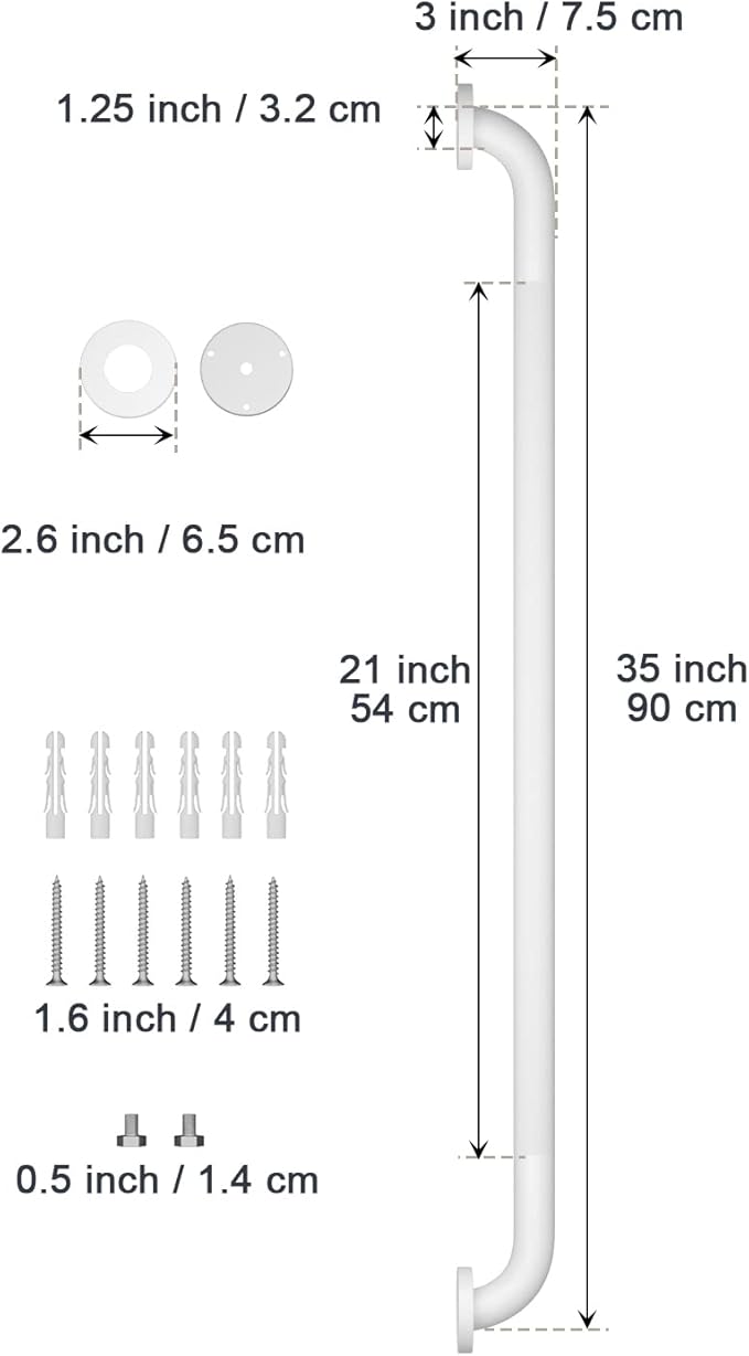 2 Pack 36 Inch Anti Slip Shower Grab Bar Oil Rubbed White 1.25" Diameter,Munzong Bathroom Grab Bar, Knurled Bathroom Balance Bar,Safety Hand Rail Support Handicap Elderly Senior Assist Bath Handle