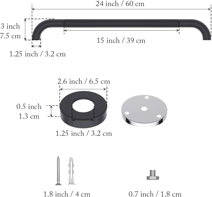 2 Pack 24 Inch Anti Slip Shower Grab Bar Oil Rubbed Black 1.25" Diameter,Munzong Bathroom Grab Bar, Knurled Bathroom Balance Bar,Safety Hand Rail Support Handicap Elderly Senior Assist Bath Handle