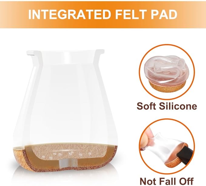 32 Pcs Chair Leg Floor Protectors for Hardwood Floors Silicone Covers to Protect Wood Tile Floors Scratches Felt Pads Furniture Leg Caps No Noise (Fit:0.5"-0.89")