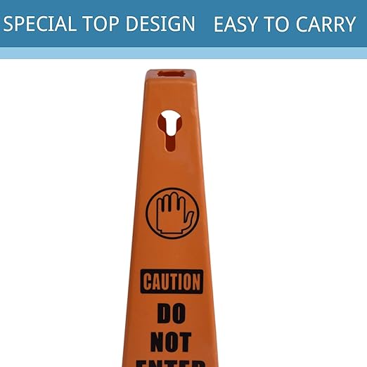 BESEA 8 Pack Red Safety Cones Caution DO NOT Enter Sign 4-Sided Heavy Duty Traffic Cones with Weighted Base for Restricted Areas, Construction Zones, Private Property