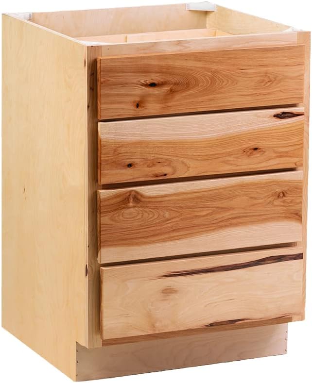 Quicklock RTA (Ready-to-Assemble) | Base Kitchen Cabinets - Shaker Style | Made in America (Rustic Hickory, 24" Wx34.5 Hx24 D 4 Drawer)