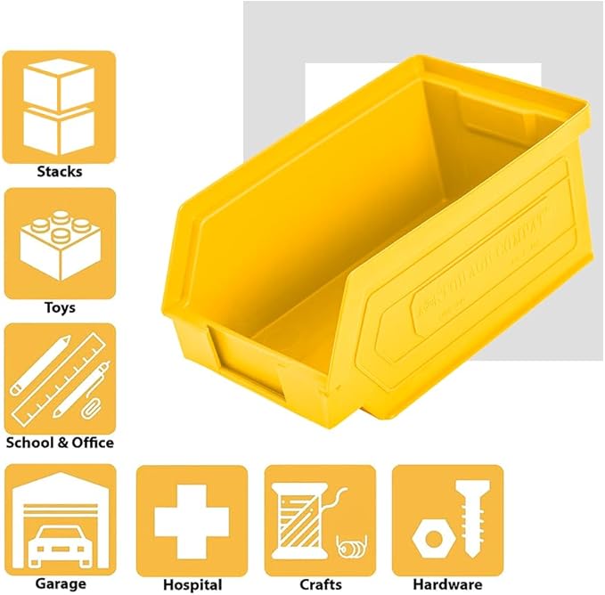 24 Pack Small Storage Bin, Wall Mount Storage, Hanging and Stacking Bin, Freestanding | 7” x 4” x 3” Plastic Container | Yellow | Zeus 1PLZ05 | StorageCompat