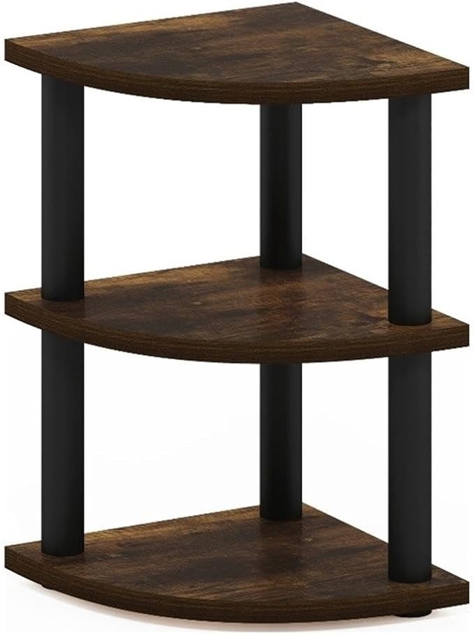 Pemberly Row 3-Tier Corner Countertop Organizer Shelf in Amber Pine/Black