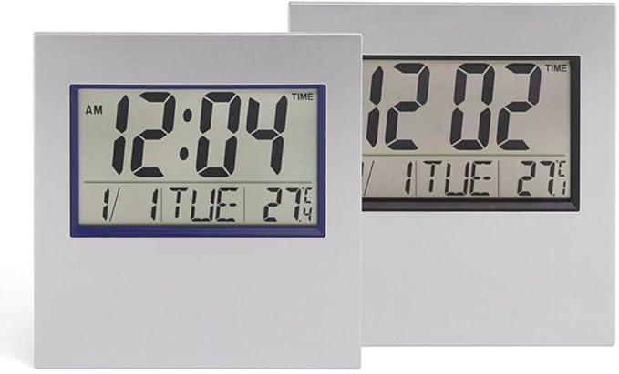 LCD Electronic Calendar Clock For Desk With Large Screen Display Of Time, Date, Temperature, Day, And Adjustable Alarm Settings