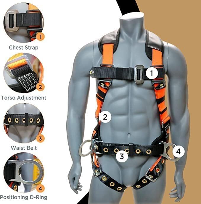 AFP Demon Comfortable Fall Protection Harness Kit – OSHA/ANSI PPE Full Body Safety Harness for Construction Work