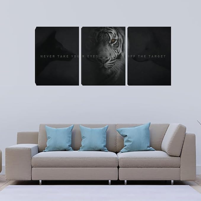 Unbruvo Tiger Motivational Wall Art - 3 Piece Canvas Prints for Office, Inspirational Leadership Quotes, Black Tiger Picture Wall Decor for Living Room, Bedroom(72''Wx36''H)