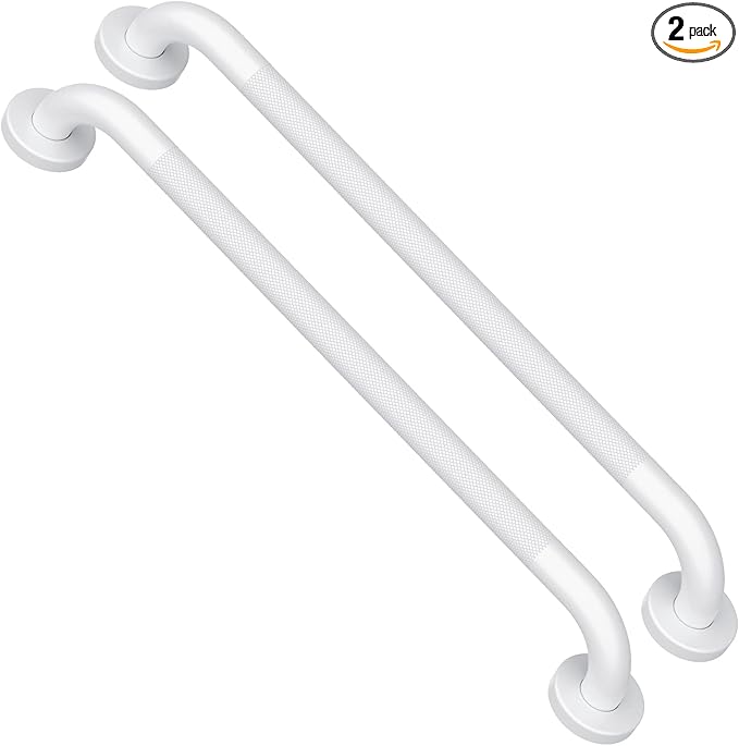 2 Pack 24 Inch Oil Rubbed White Shower Grab Bars w/Anti-Slip knurled Grip, iMomwee Stainless Steel Wall Mount Bathroom Safety Balance Handrail, Handicap Elderly Senior Assist Textured Grab Bar Handle