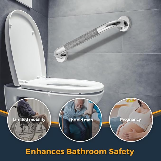 Grab Bars for Shower, 1 Pack 24-Inch Anti Slip Shower Handles for Elderly, Safety Shower Grab Bar, Stainless Steel Handicap Grab Bars for Bathroom (Polished Nickel 1" Diameter)
