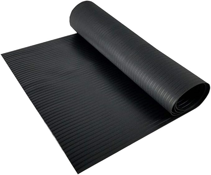 RESILIA Black Plastic Floor Runner - Embossed Wide Rib Waterproof Vinyl, Non Slip, Heavy Duty Protector Mat for Indoor Hardwood, Hard Floors, Garage, Entryway, Kitchen, & Outdoor Use, 27” x 75’