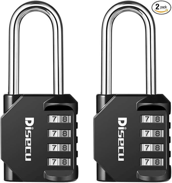 2 Pack disecu 2.2 Inch Long Shackle Combination Lock, 4 Digit Outdoor Waterproof Padlock for School Locker, Gym Locker, Storage Unit, Gate, Fence, Toolbox, Cabinet (Black)