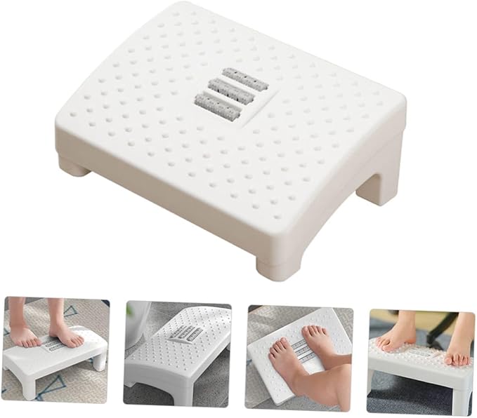 Household Footstool with Massage Rollers Ergonomic Foot Rest Stool for Office and Entryway Stress-Relief Foot Support Step in White