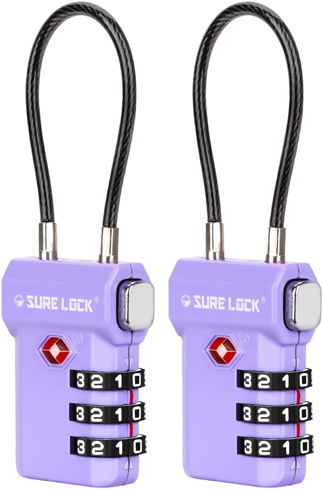 SURE LOCK TSA Approved 3-Digit Combination Luggage Locks – Open Alert Indicator, Re-settable Code with Zinc Alloy Body, Easy-Read Dials for Suitcase, Backpack, Gym Locker & Toolbox (Multiple Colors)