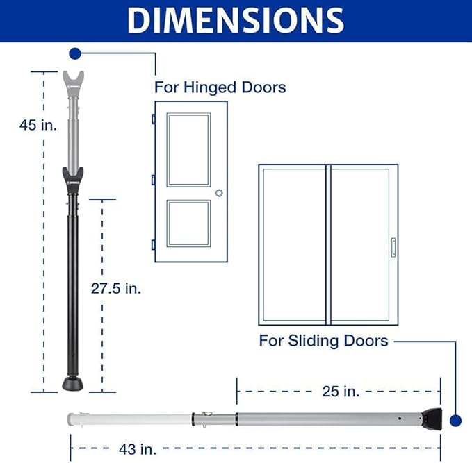 BRINKS Door Security Bar - Adjustable Brinks Door Security Bar for Travel, School, Dorm and Home - Door Jammer for Hinged Doors and Sliding Door Security – Black - 2 Pack
