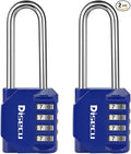 2 Pack disecu 2.6 Inch Long Shackle Combination Lock, 4 Digit Outdoor Waterproof Padlock for School Gym Locker, Sports Locker, Storage Unit, Gate, Fence, Toolbox, Cabinet (Blue)