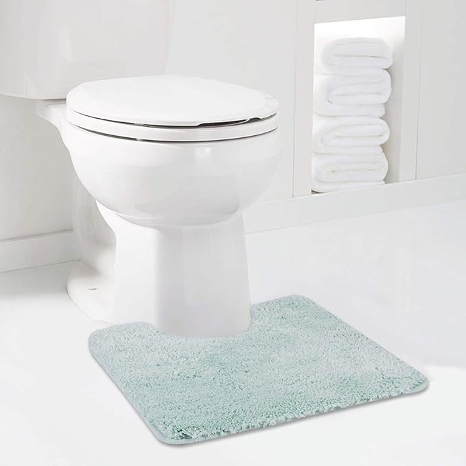 Walensee Contour Rug (20x24, Aqua) Non Slip Bath Mat, Soft Microfiber Shaggy Mat, Machine Washable, U Shape Toilet Rug