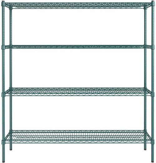 14" x 60" NSF Green Epoxy 4-Shelf Kit with 64" Posts, Heavy Duty Storage Shelving, Wire Shelving Kit, NSF Commercial Storage Rack Unit
