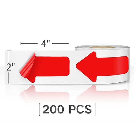 Arrow Floor Sign Tape 2"4" Marking Sticker 200 PCS Decal Tape Red