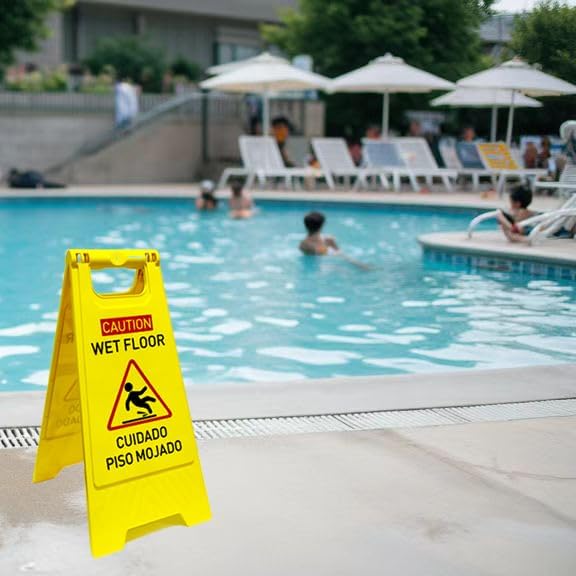 1-Pack Caution wet floor sign, 24 in. (approx. 60 cm) Height,Bright Yellow Double-Sided Folding A-Shaped Frame Design, Bilingual Caution Message