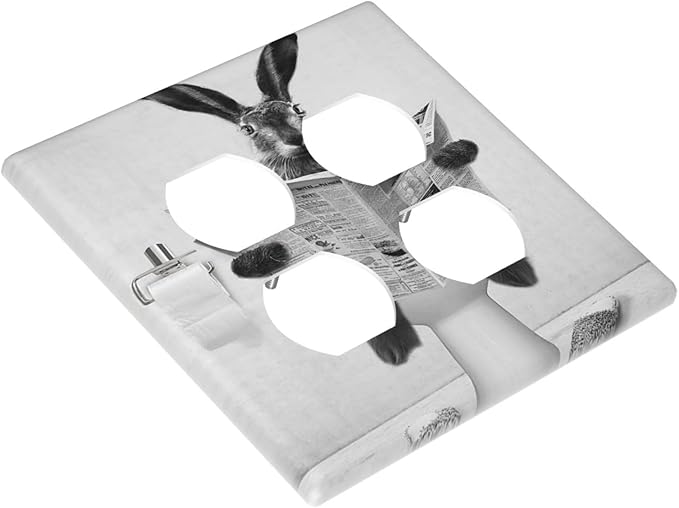 Funny Retro Cute Animals Grey Black Rabbit Outlet Covers 2-Gang Duplex Light Switch Cover Plate Decorative Gfci Wall Plate Electrical Receptacle Switchplate Plug Faceplate for Bathroom Decor