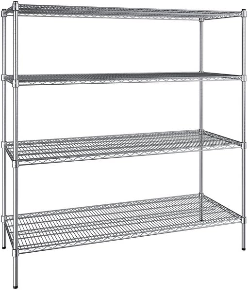 24" x 60" NSF Chrome 4-Shelf Kit with 64" Posts, Heavy Duty Storage Shelving, Wire Shelving Kit, NSF Commercial Storage Rack Unit