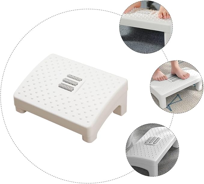 Household Footstool with Massage Rollers Ergonomic Foot Rest Stool for Office and Entryway Stress-Relief Foot Support Step in White