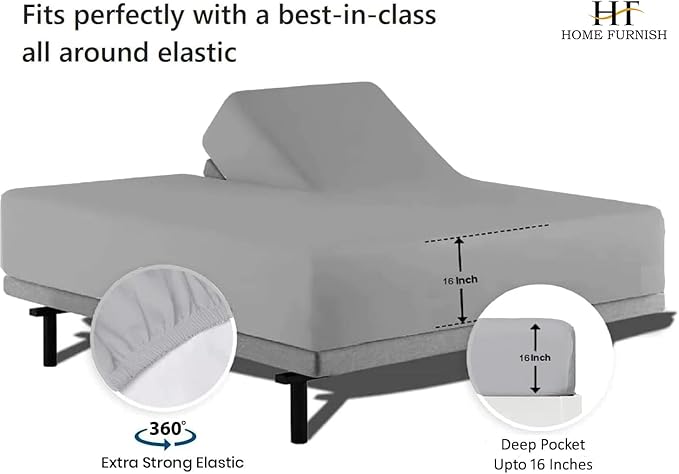 Top Split King Fitted Sheet Only for Adjustable beds, Split Down 32 inches from The Top, 600 Thread Count 100% Cotton Half Split Flex Head Fitted Sheet for Sleep Number Beds, Silver