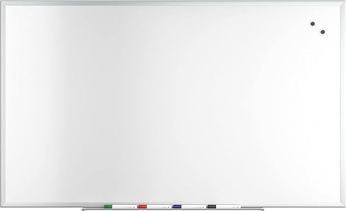 Staples TRU RED Magnetic Dry Erase Whiteboard, 5 x 3 Feet, 4 Multicolor Markers, Satin Finish Aluminum Frame for Home, Office, School, White