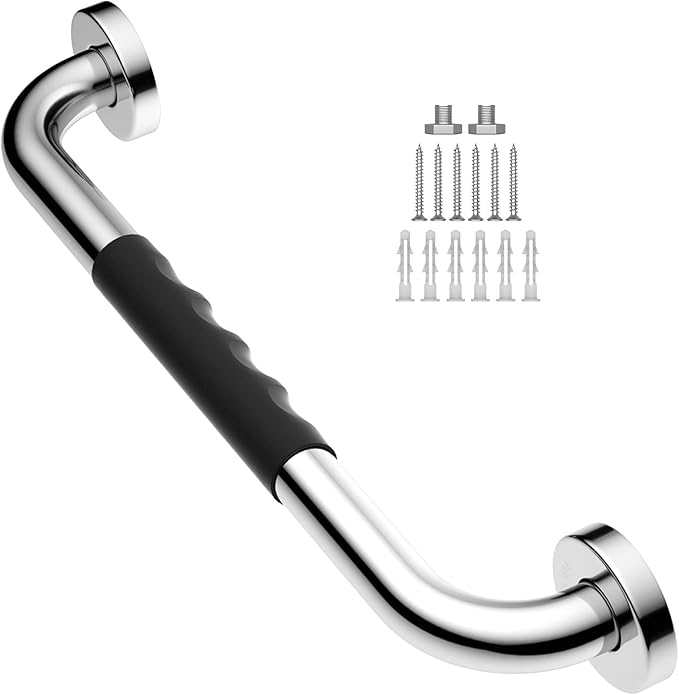 Anti-Slip Grab Bar Chrome 16 Inch - 1" Diameter, iMomwee 304 Stainless Steel Safety Grab Bars for Bathroom Toilet, Balance Support Handrail for Handicap Elderly Senior, Wall Mount Shower Assist Handle