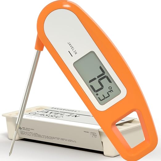 Lavatools Javelin® Ultra-Fast 3-Second Digital Instant Read Meat Thermometer for Grill and Cooking, 2.75" Probe, Compact Foldable Design, Large Display, IP65 Water Resistant, NSF Certified – Tangerine