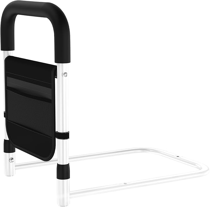 Bed Rails for Elderly Adults Safety – Bed Cane for Seniors, Grab Bar Bed Handrails with Ergonomic Handle & Storage Pocket, 17-Inch Fixed Height, Easy to Assemble, Holds up to 300lbs