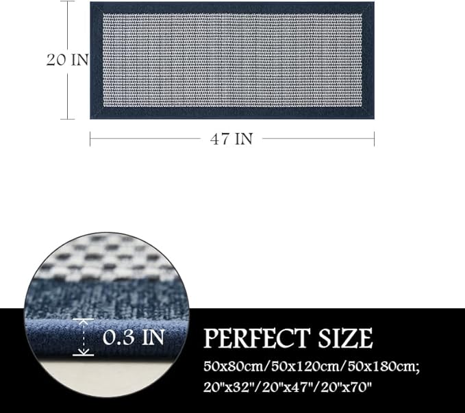 PADOOR Kitchen Mats for Floor, Non Slip Washable, Rubber Backed Kitchen Runner Super Absorbent Floor Mat Sink Rug, 20'x47' Blue