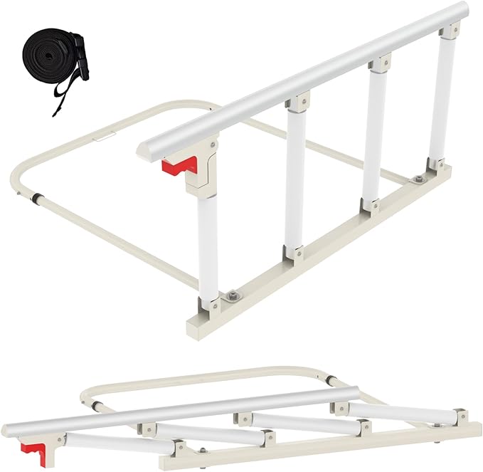 Bed Rails for Elderly Adults Safety, Folding Bedside Assist Rail Handle, Collapsible Bed Fence Preventing Falling for King, Queen, Full, Twin (with Crash Cushion)