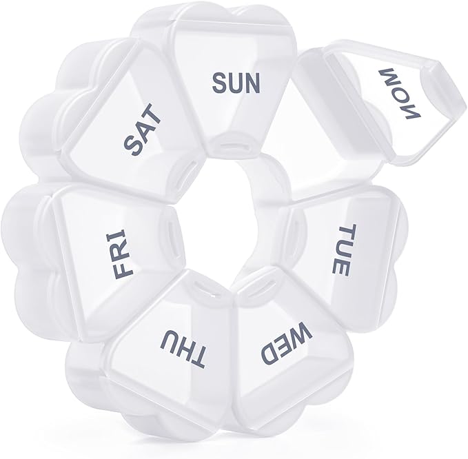 Large Weekly Pill Organizer, Pill Box 7 Day, KAPENS Daily Vitamin Case Large Capacity Compartments, Pill Containers for Fish Oil Medicine Supplements, White