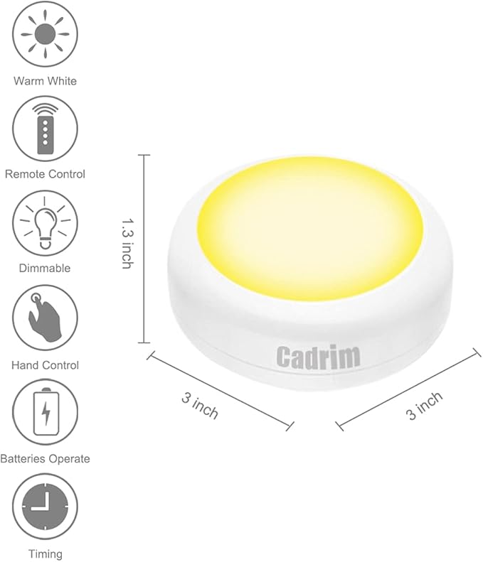 Cadrim Puck Lights - LED Color Changing, Dimmable Under Cabinet Lights with Wireless Remote Controls for Kitchen (1 Pack)